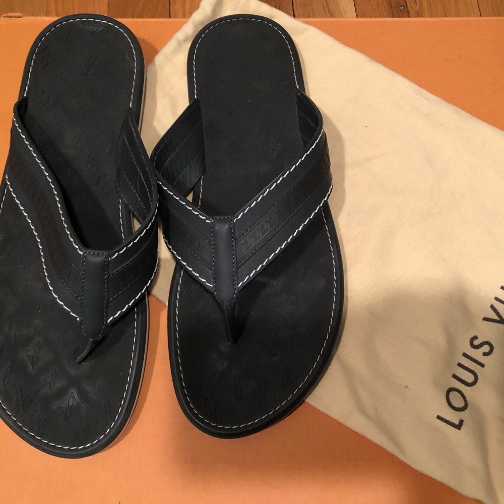 LOUIS VUITTON SLIDE SANDALS FLIP FLOP 39.5 BLACK